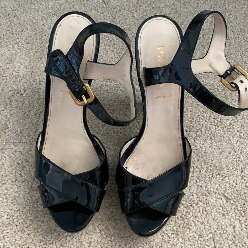 Authentic Prada Platform Black Patent Sz 39